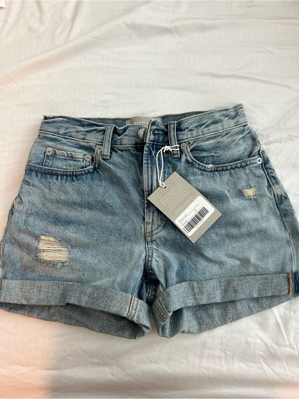 Everlane Light Blue Distressed Rolled-Hem Jean Shorts